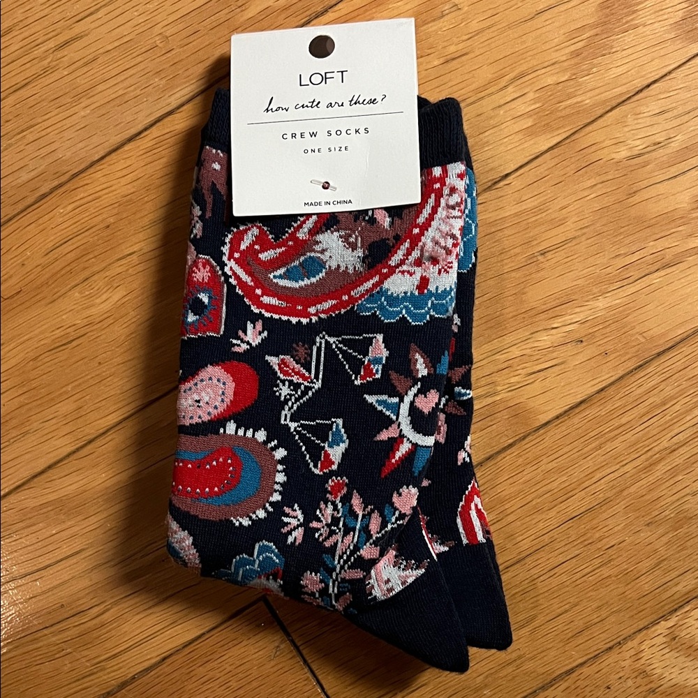 LOFT Floral Paisley Crew Socks - Navy and Pink